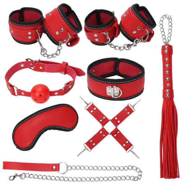 Ball Gag Sexy 7 Piece Set Training Bondage And Discipline Set Plush Leather Handcuffs   Product Wholesale - Image 3