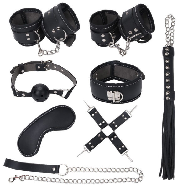 Ball Gag Sexy 7 Piece Set Training Bondage And Discipline Set Plush Leather Handcuffs   Product Wholesale - Image 2